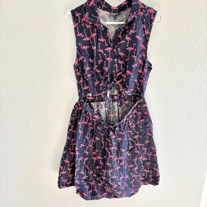 ModCloth Flamingo Print Cut Out Dress Sleeveless Tie Front Casual Mini L‎